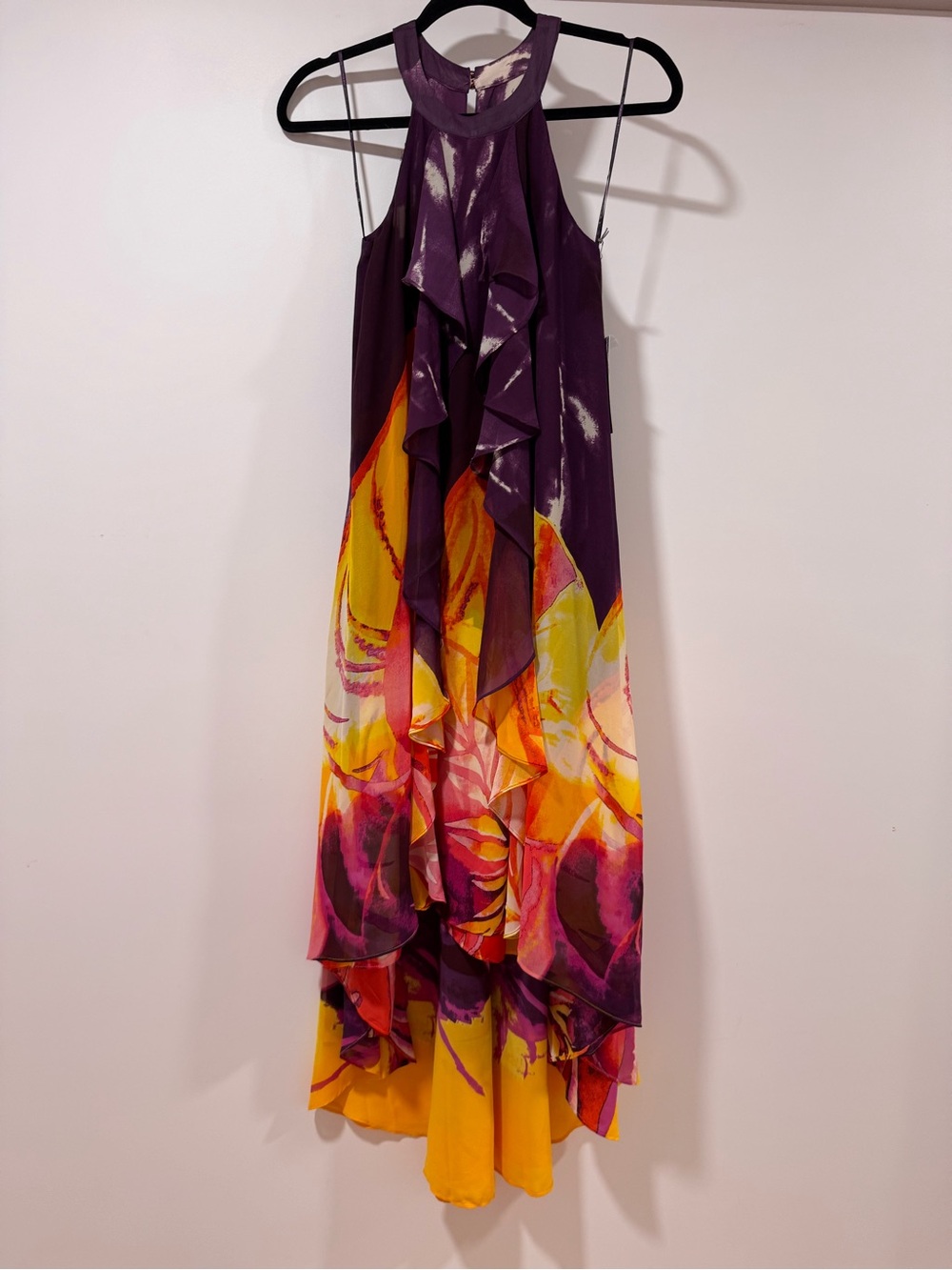 NWT Jennifer Lopez Purple, Yellow & Orange Floral Midi Dress